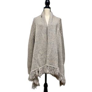 VICTORIA'S SECRET Wool/Alpaca Blend Fringed Open Cardigan/Shawl, Sz L